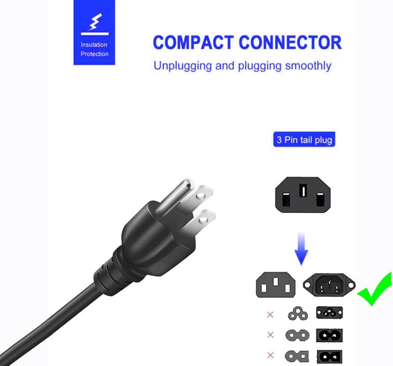 ILOVYO Universal 3 Prong AC Power Cord for PC, TV, Computer, Monitor, Printer, Radio, Appliance & More [5ft,1.5m] 10A, 110-250 Volts, Black - Image 3